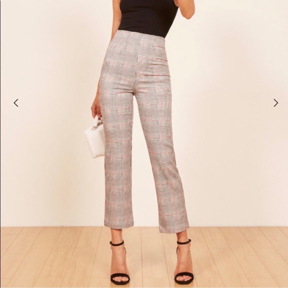 Reformation Marlon High Waisted Glen Plaid Trousers‎ Black White Red Size 2